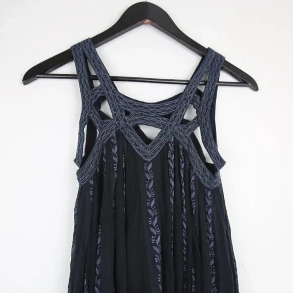 Free People FP One Paisley Vine Lattice Tunic Mini Dress Black - Picture 2 of 8